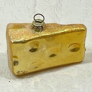 Golden Glittered Swiss Cheese Glass Christmas Tree Ornament 2.75"